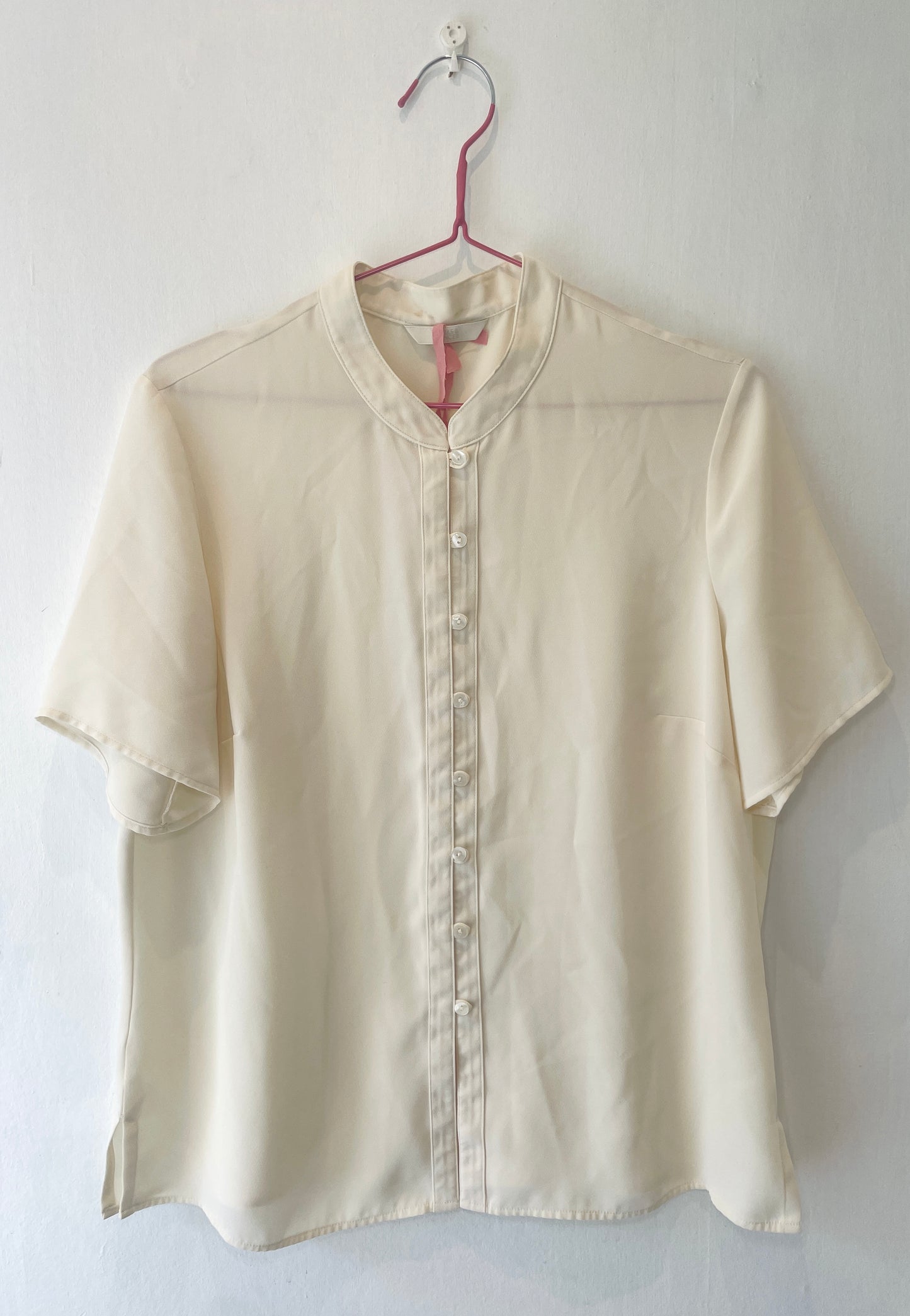 Vintage 90s White Mandarin Collar Shirt - Up To Size 14