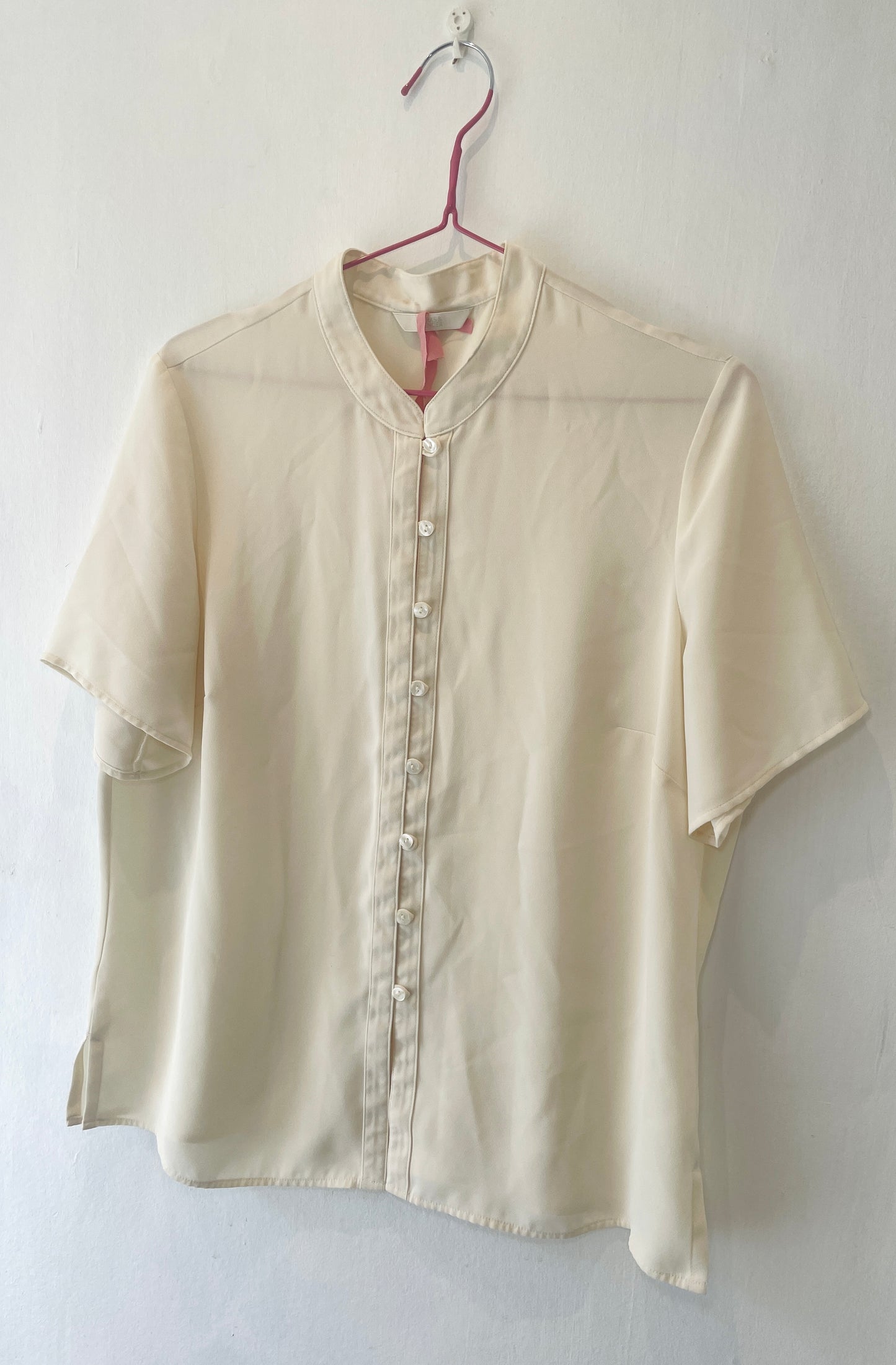 Vintage 90s White Mandarin Collar Shirt - Up To Size 14