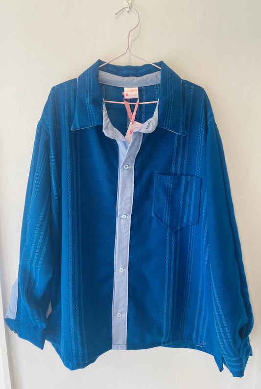 Handmade Men’s Cobalt Blue Striped Shirt - Size XL