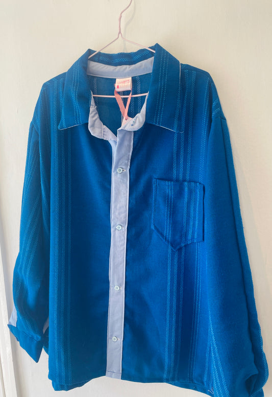 Handmade Men’s Cobalt Blue Striped Shirt - Size XL