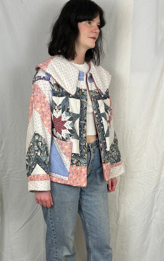 Penny Handmade Blue and Pink Patchwork Quilted Jacket - Up To Size 14