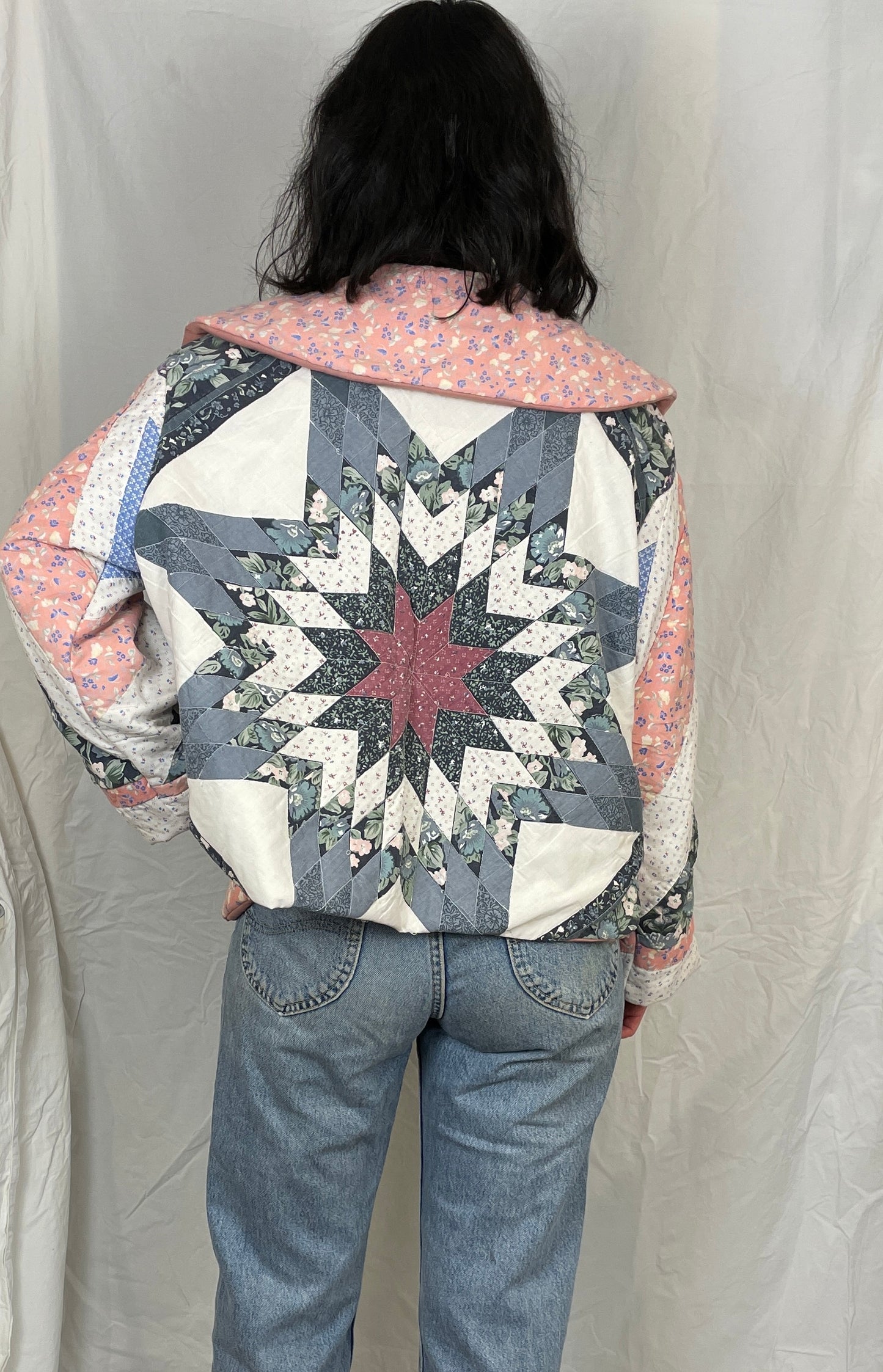 Penny Handmade Blue and Pink Patchwork Quilted Jacket - Up To Size 14