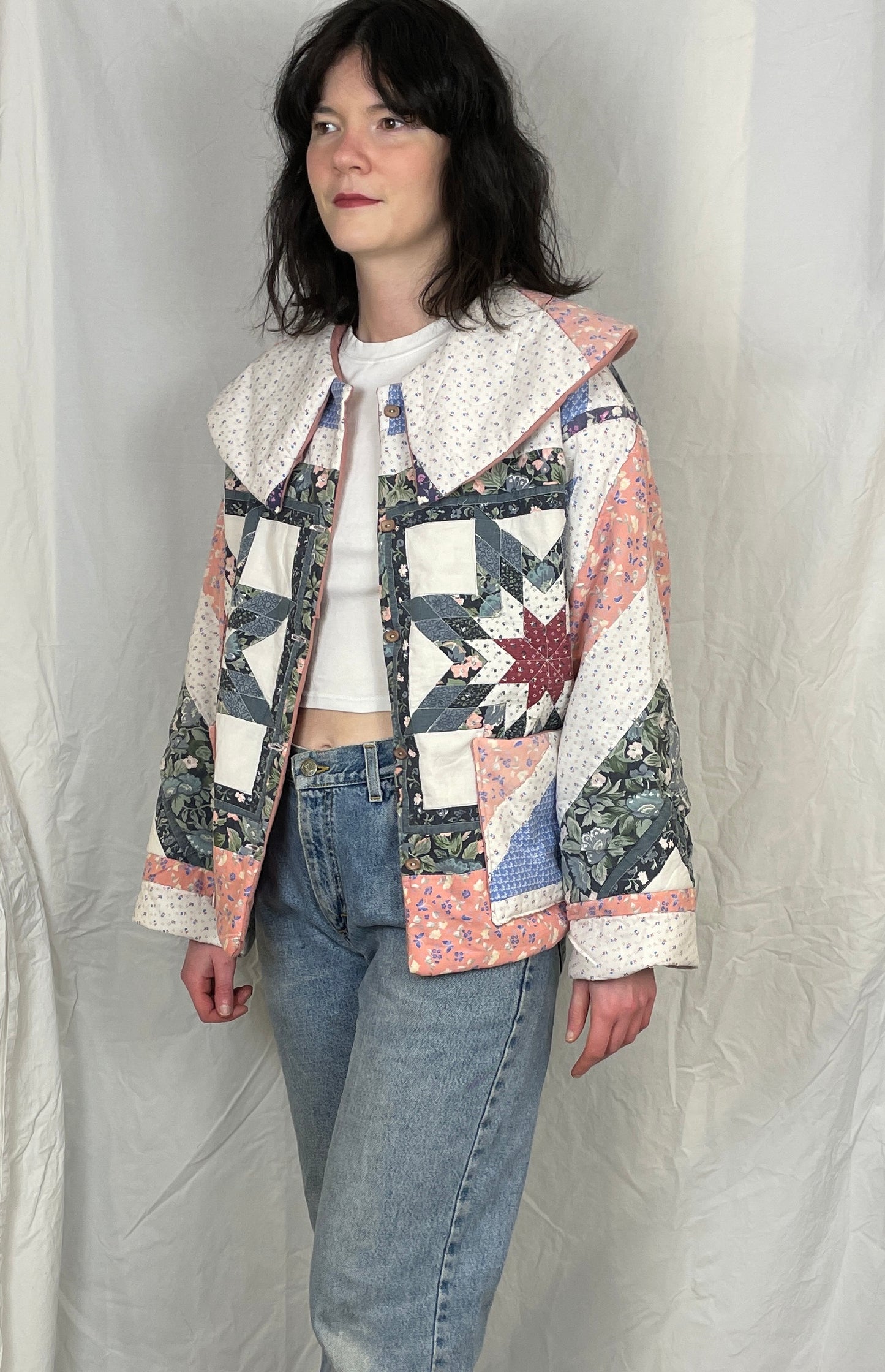 Penny Handmade Blue and Pink Patchwork Quilted Jacket - Up To Size 14