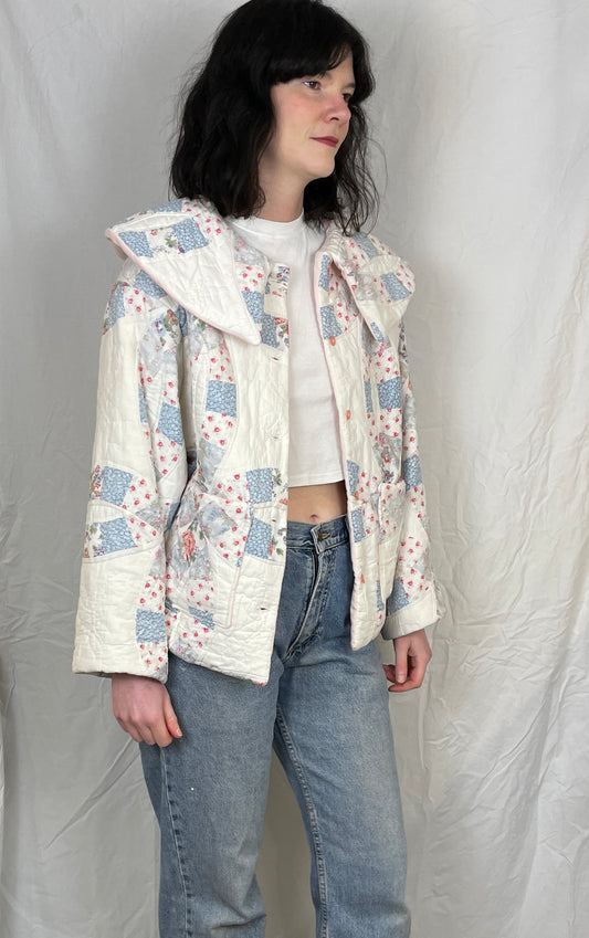 Penny Handmade Pink and Blue Floral Quilted Jacket - Up To Size 14