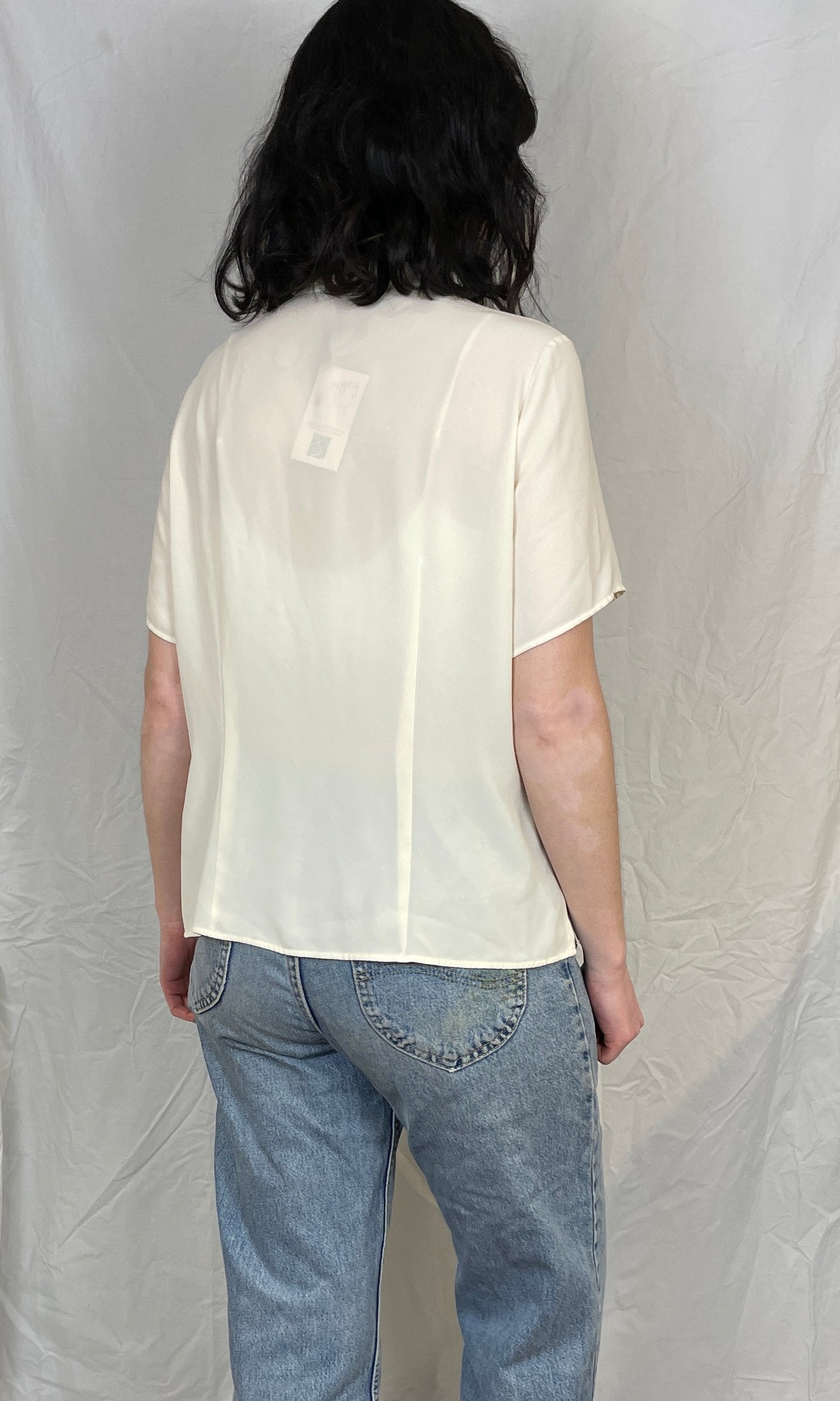 Vintage 90s White Mandarin Collar Shirt - Up To Size 14