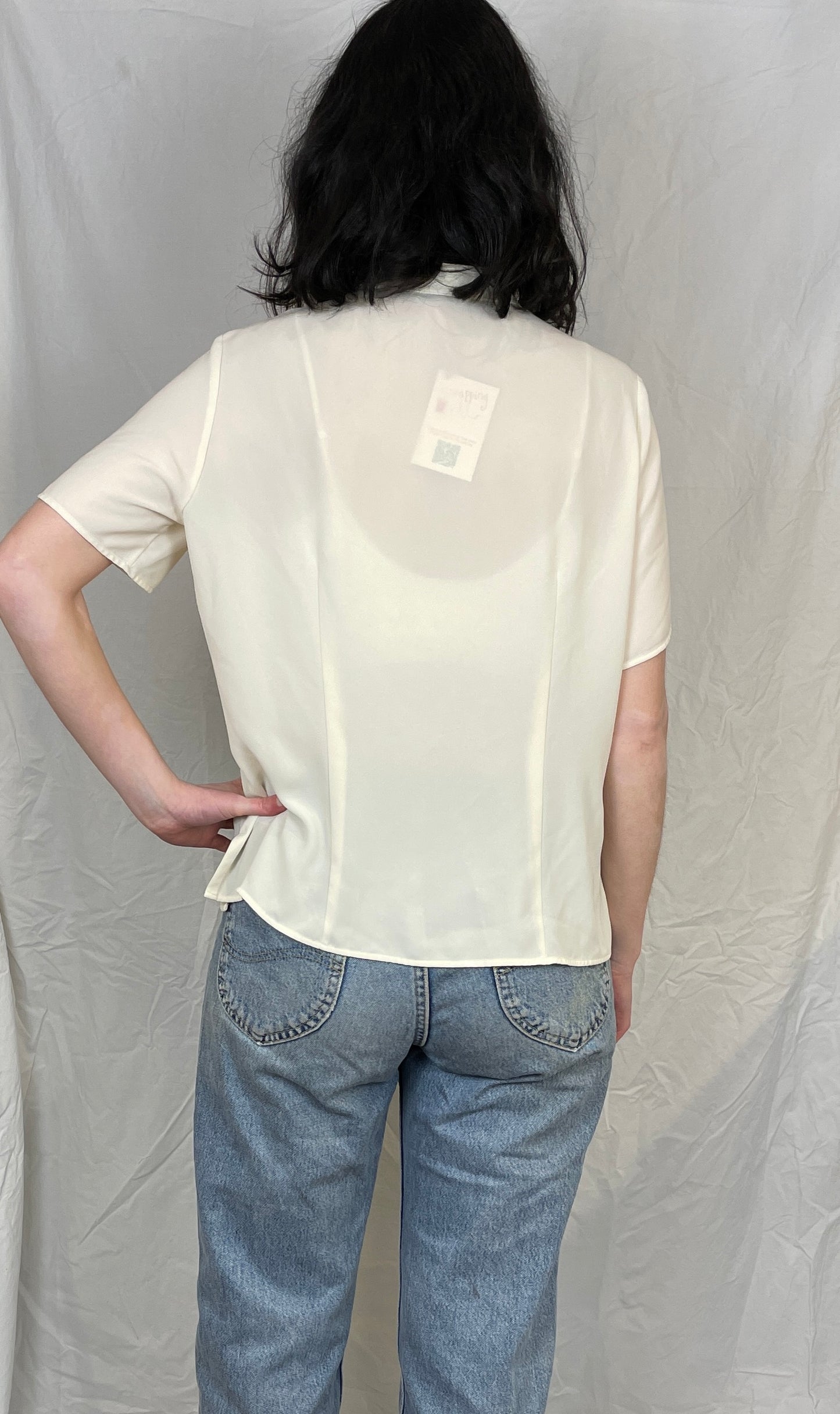 Vintage 90s White Mandarin Collar Shirt - Up To Size 14