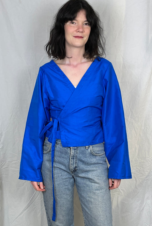 Eve Handmade Cobalt Blue Silk Wrap Top - Up To Size 12