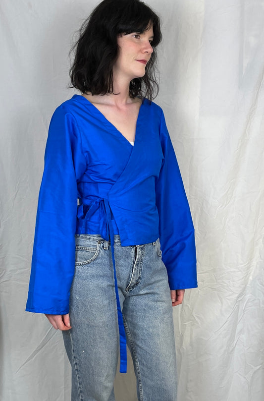 Eve Handmade Cobalt Blue Silk Wrap Top - Up To Size 12