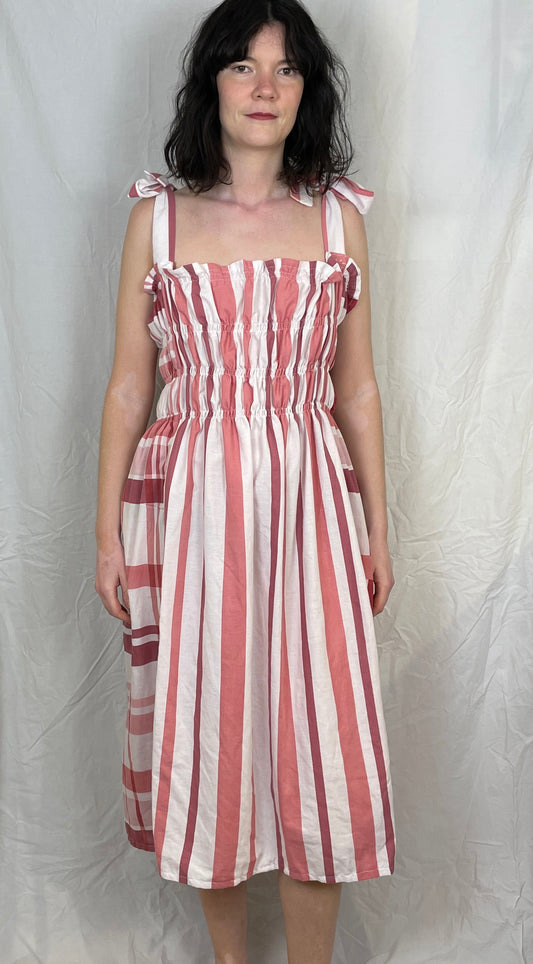 Polly Handmade Pink Checked Shirred Maxi Dress - Up To Size 14