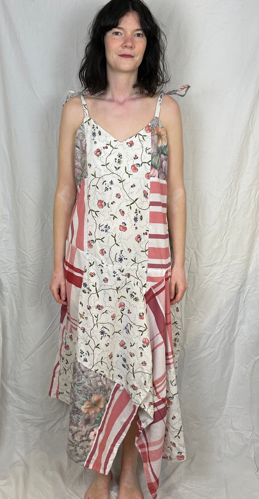 Charlie Handmade Pink Floral Patchwork Hankerchief Dress - Up To Size 14