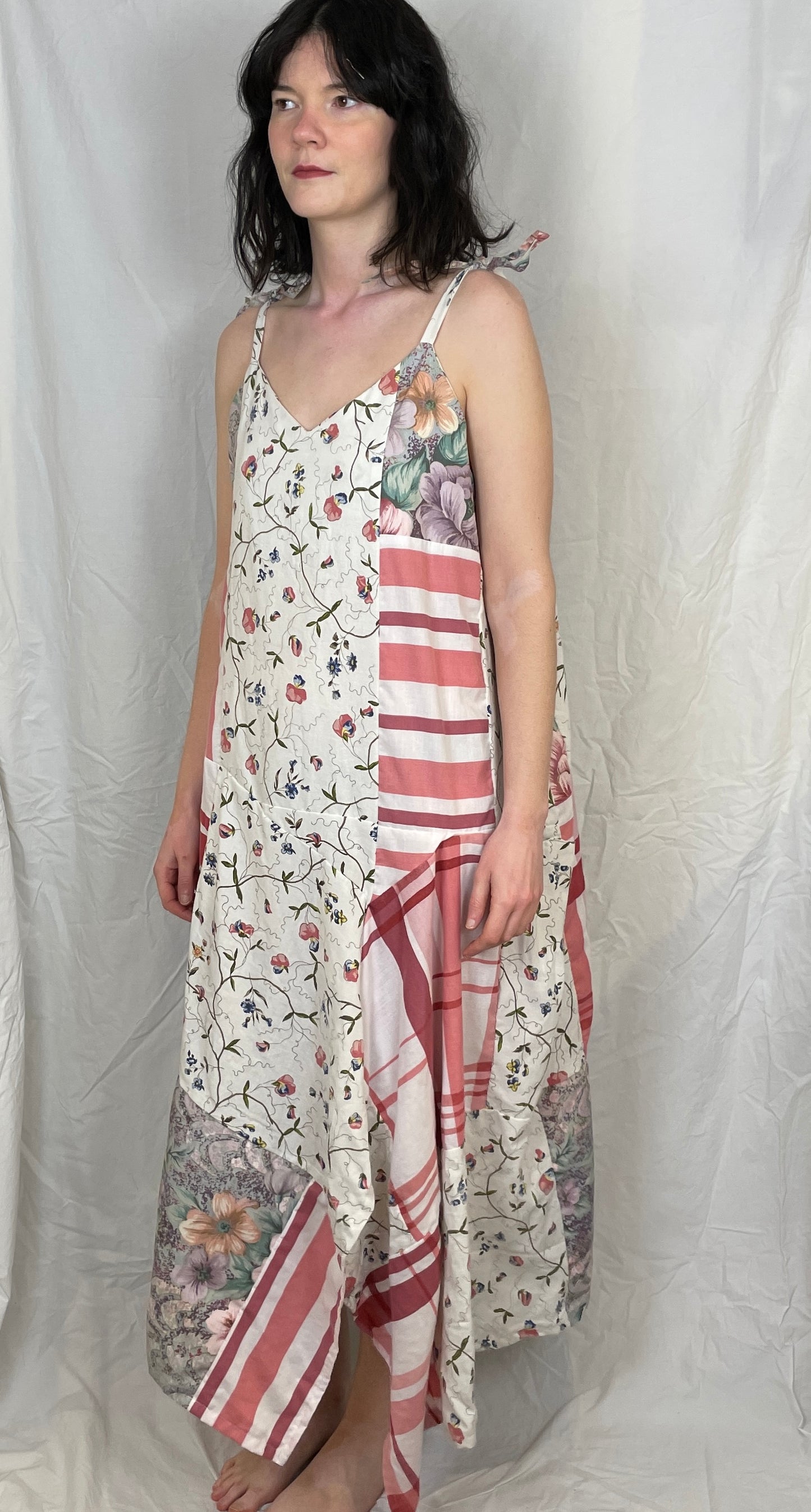 Charlie Handmade Pink Floral Patchwork Hankerchief Dress - Up To Size 14