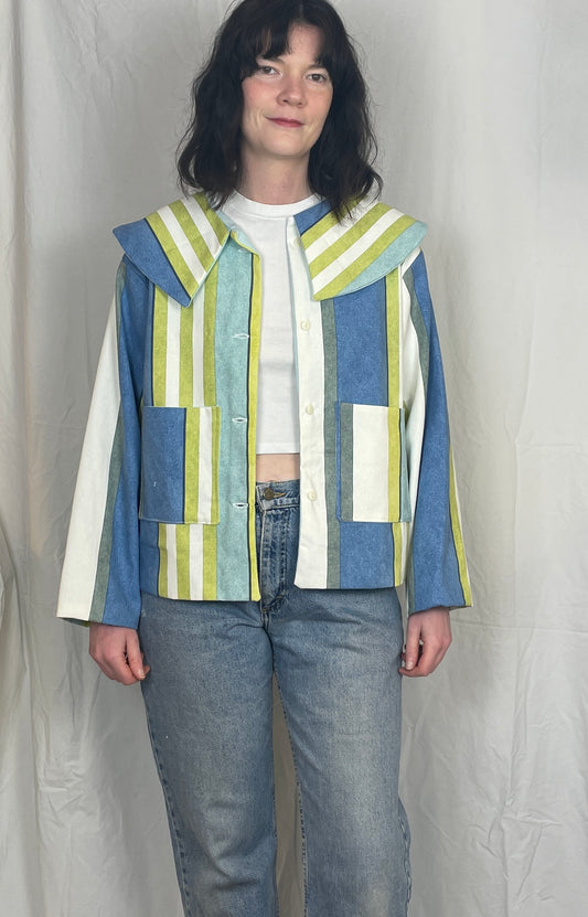 Penny Handmade Green Striped Collared Jacket - Up To Size 14