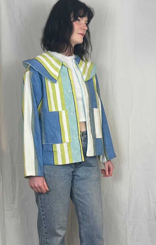 Penny Handmade Green Striped Collared Jacket - Up To Size 14