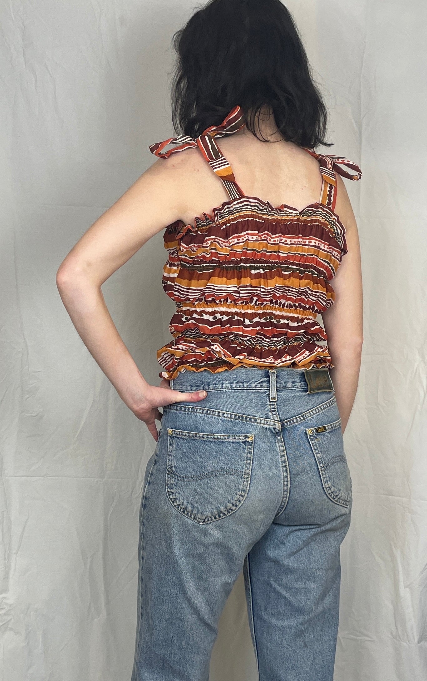 Polly Handmade Orange Print Shirred Elastic Crop Top - Up To Size 10
