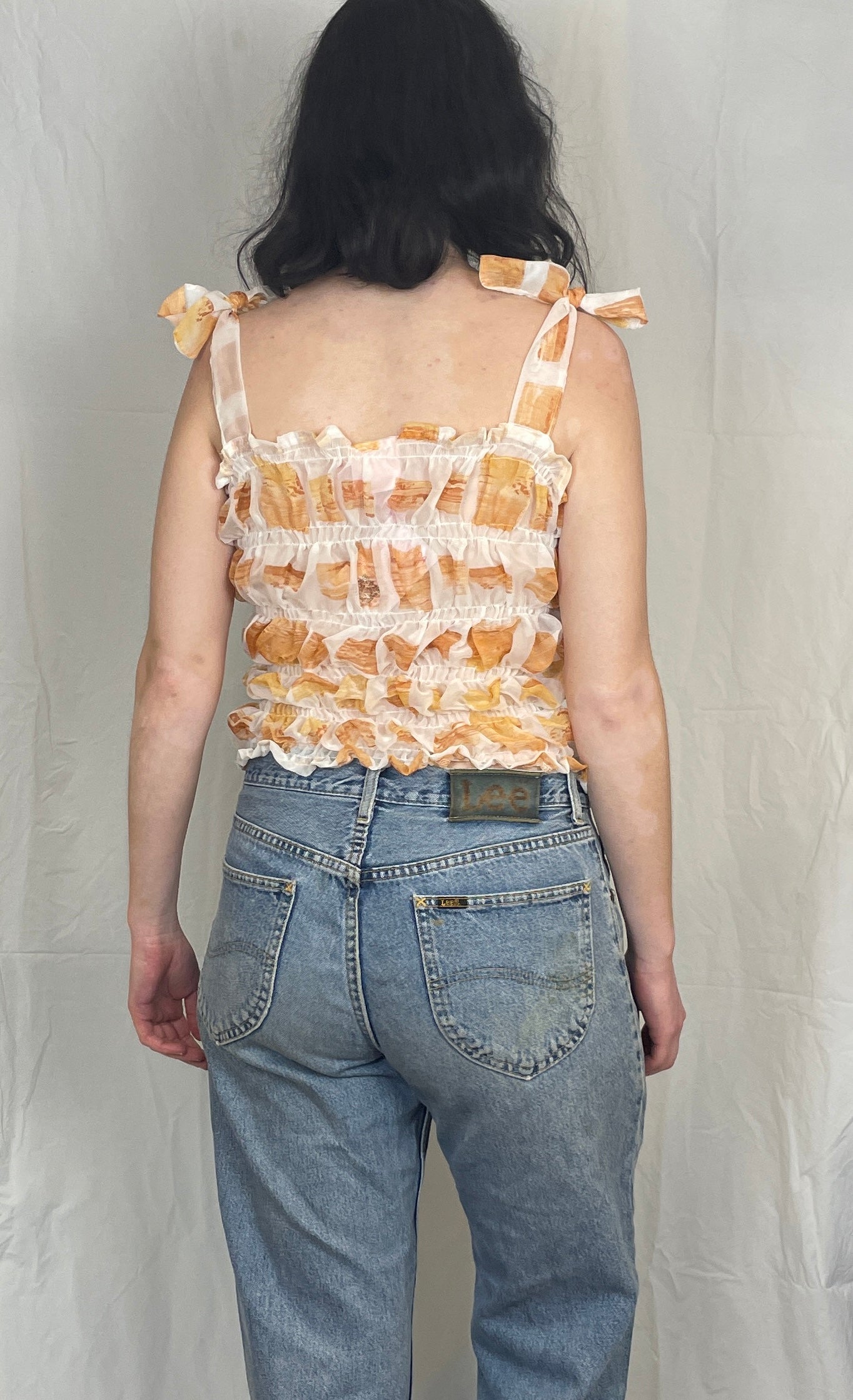 Polly Handmade White Print Shirred Elastic Crop Top - Up To Size 12