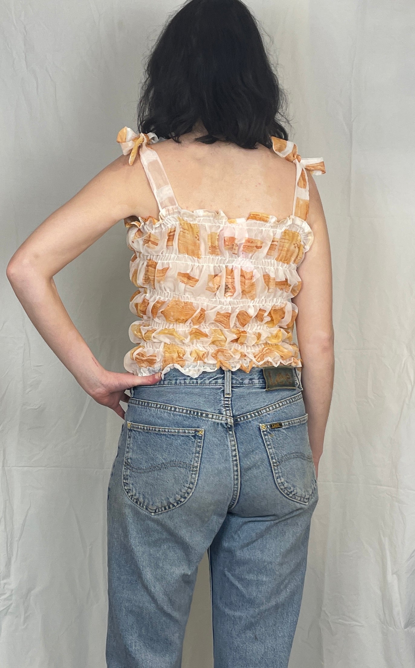 Polly Handmade White Print Shirred Elastic Crop Top - Up To Size 12
