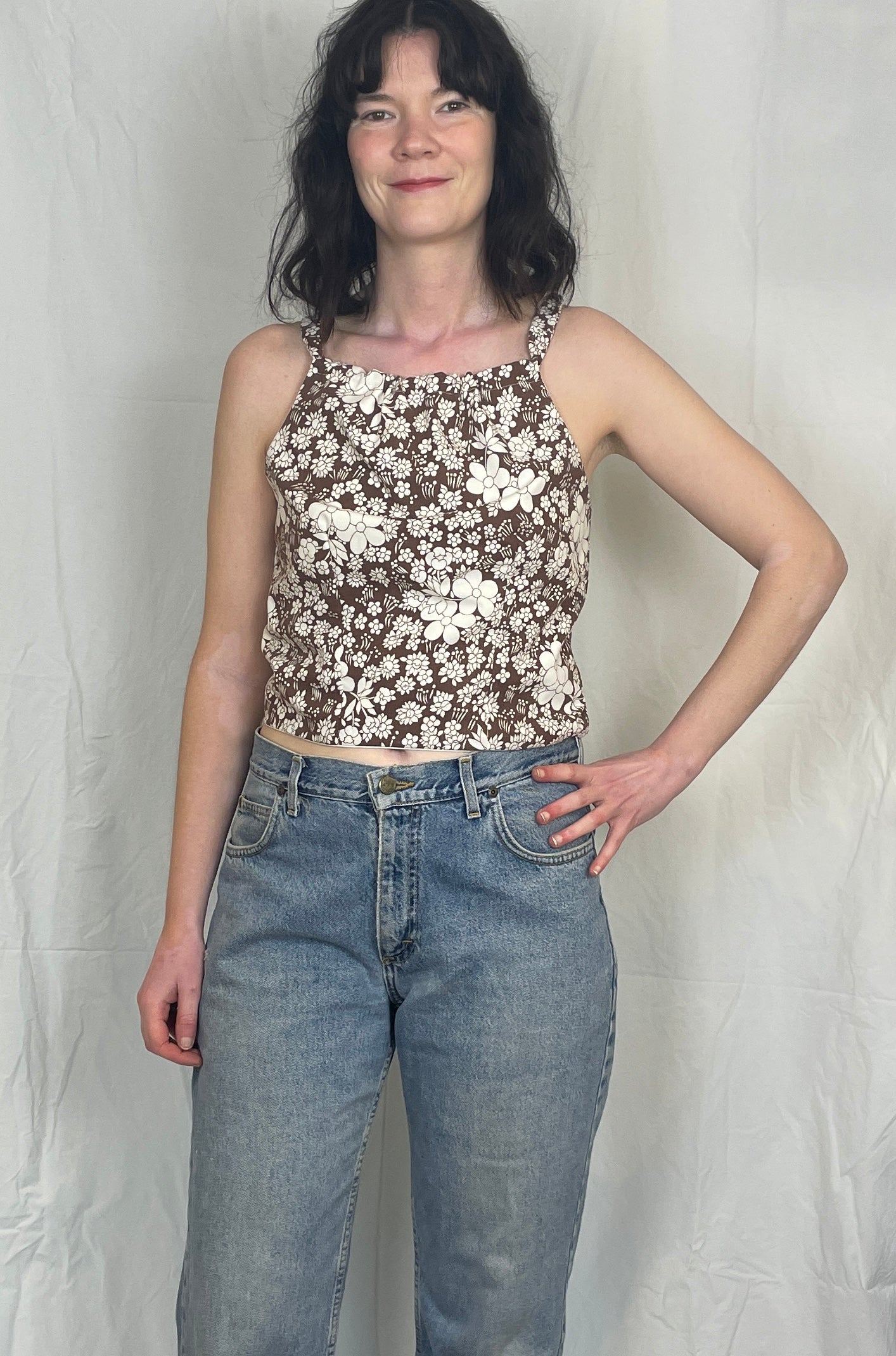 Sally Handmade Brown Floral Lace Up Tie Back Crop Top - Up To Size 12