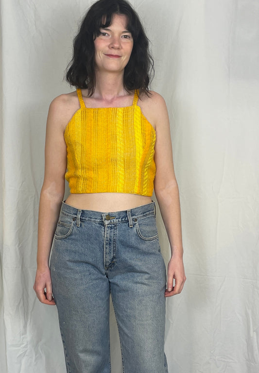 Zarah Handmade Yellow Cross Strap Tie Back Crop Top - Up To Size 12