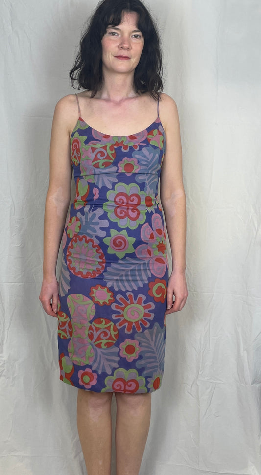 Vintage 60s Purple Retro Floral Mini Dress - Up To Size 8