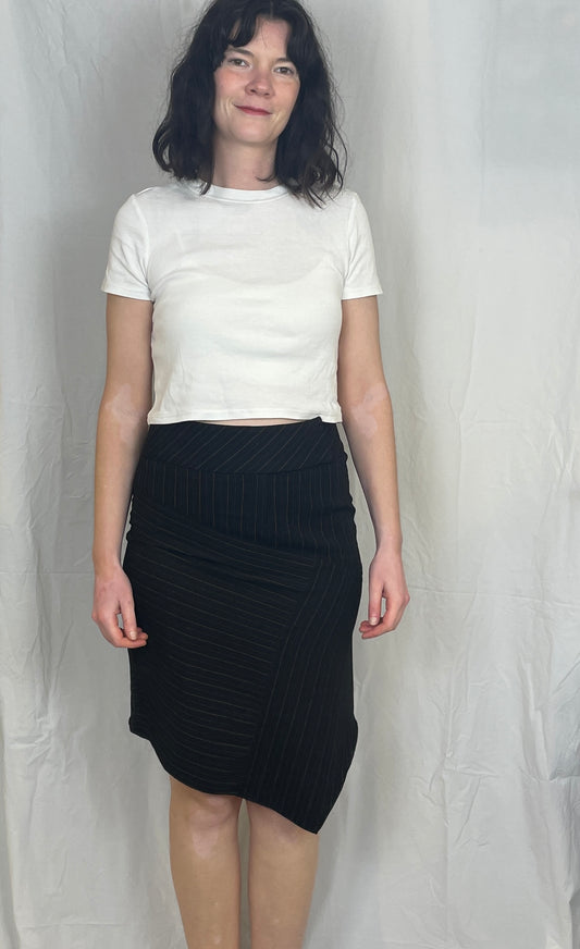 Vintage 00's Black Pinstriped Asymmetric Tailored Skirt - Size 10