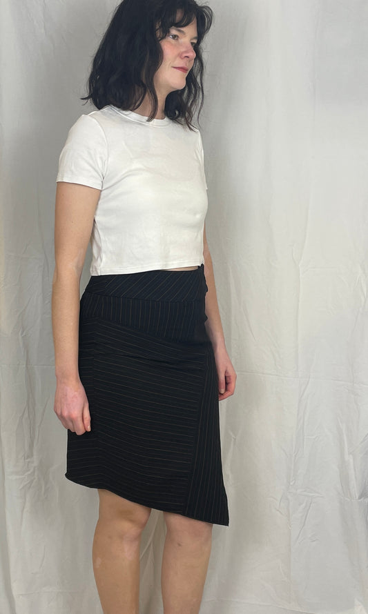 Vintage 00's Black Pinstriped Asymmetric Tailored Skirt - Size 10