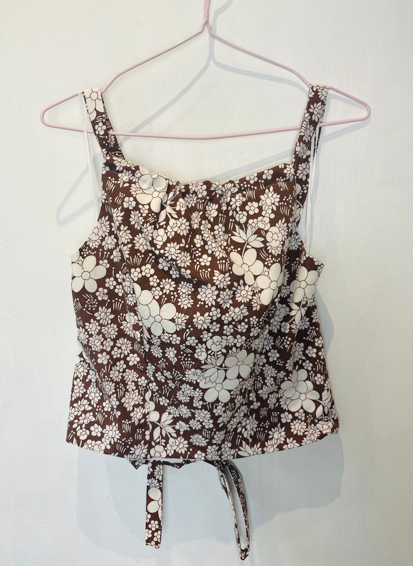 Sally Handmade Brown Floral Lace Up Tie Back Crop Top - Up To Size 12