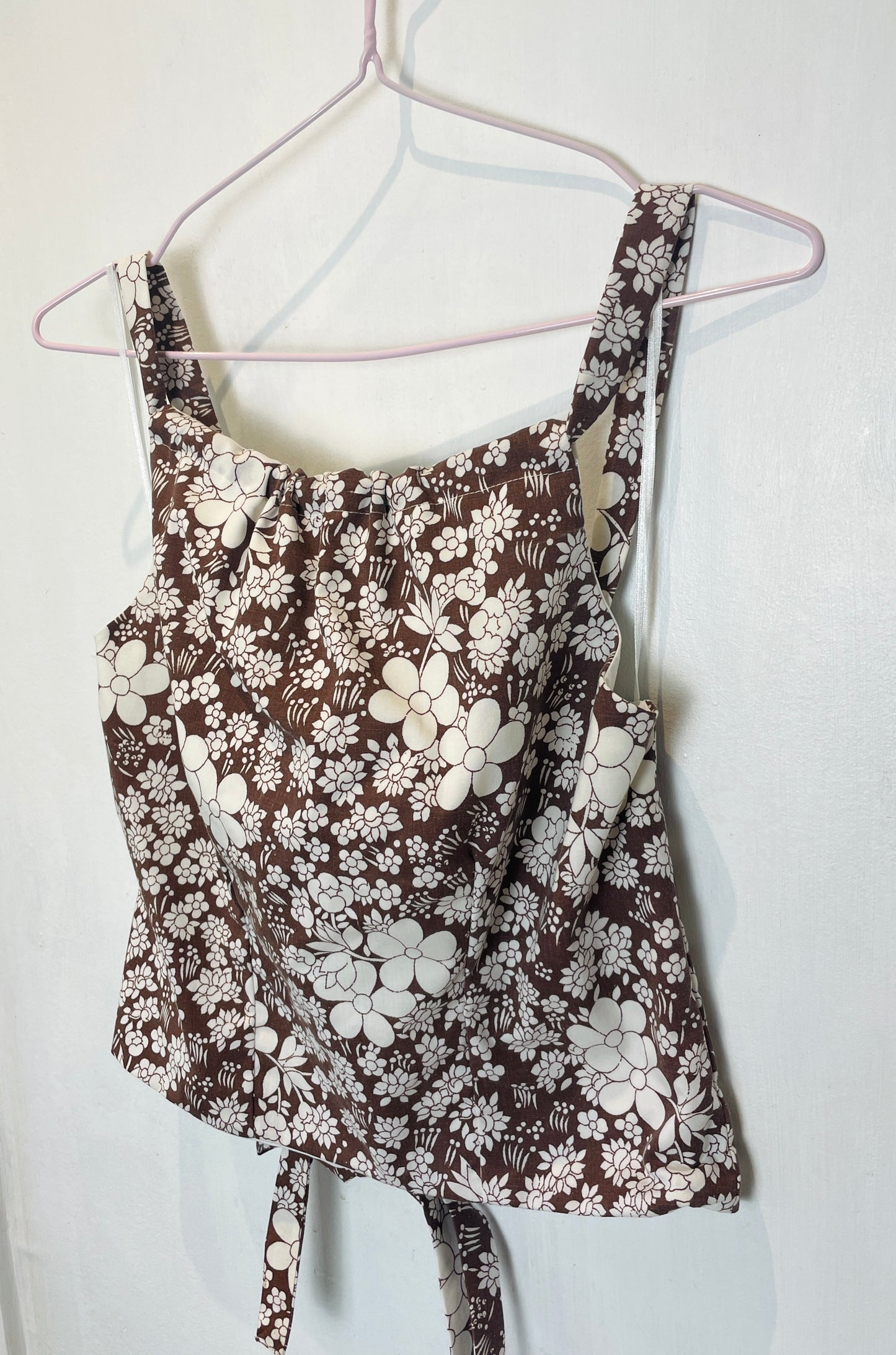 Sally Handmade Brown Floral Lace Up Tie Back Crop Top - Up To Size 12