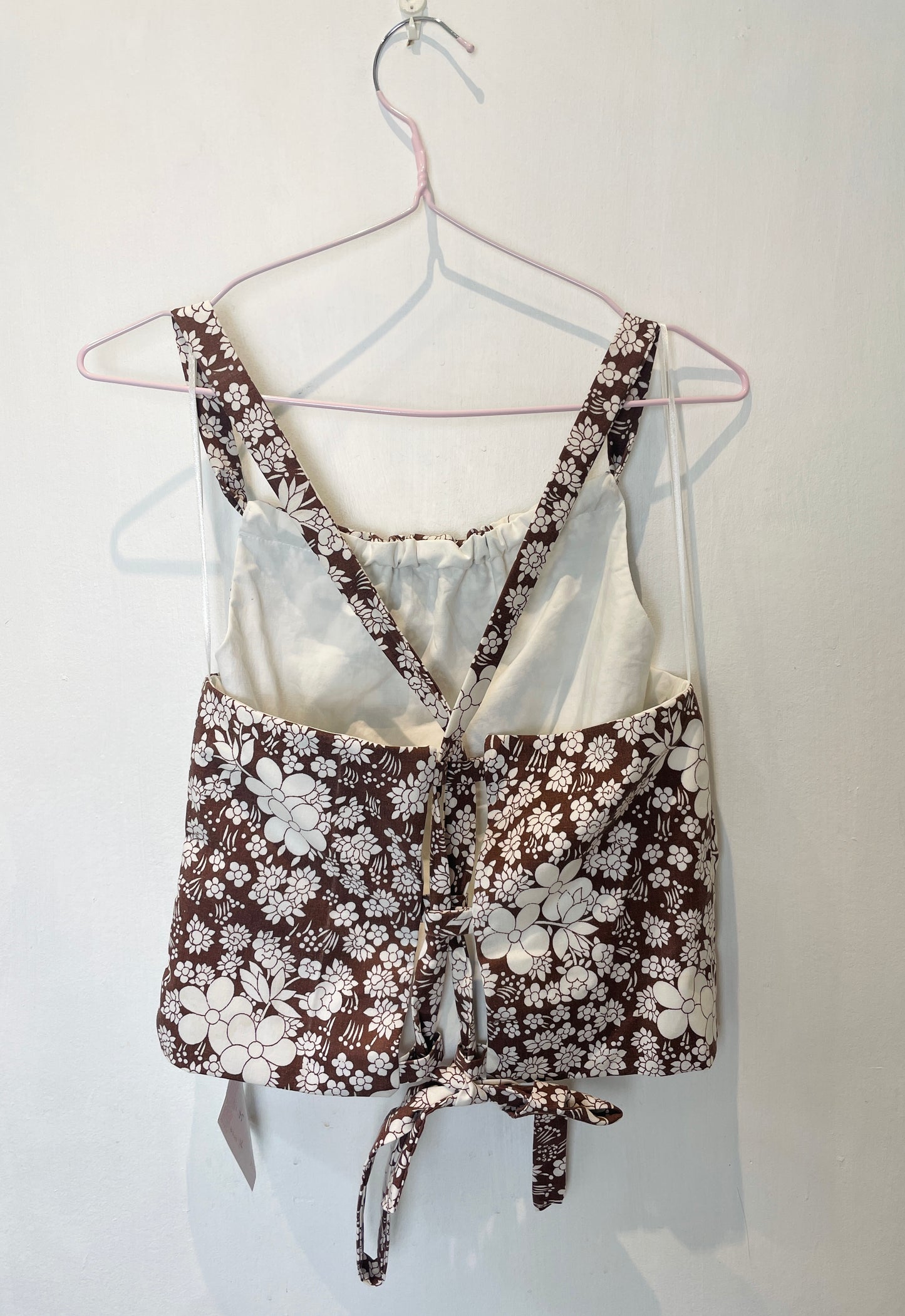 Sally Handmade Brown Floral Lace Up Tie Back Crop Top - Up To Size 12