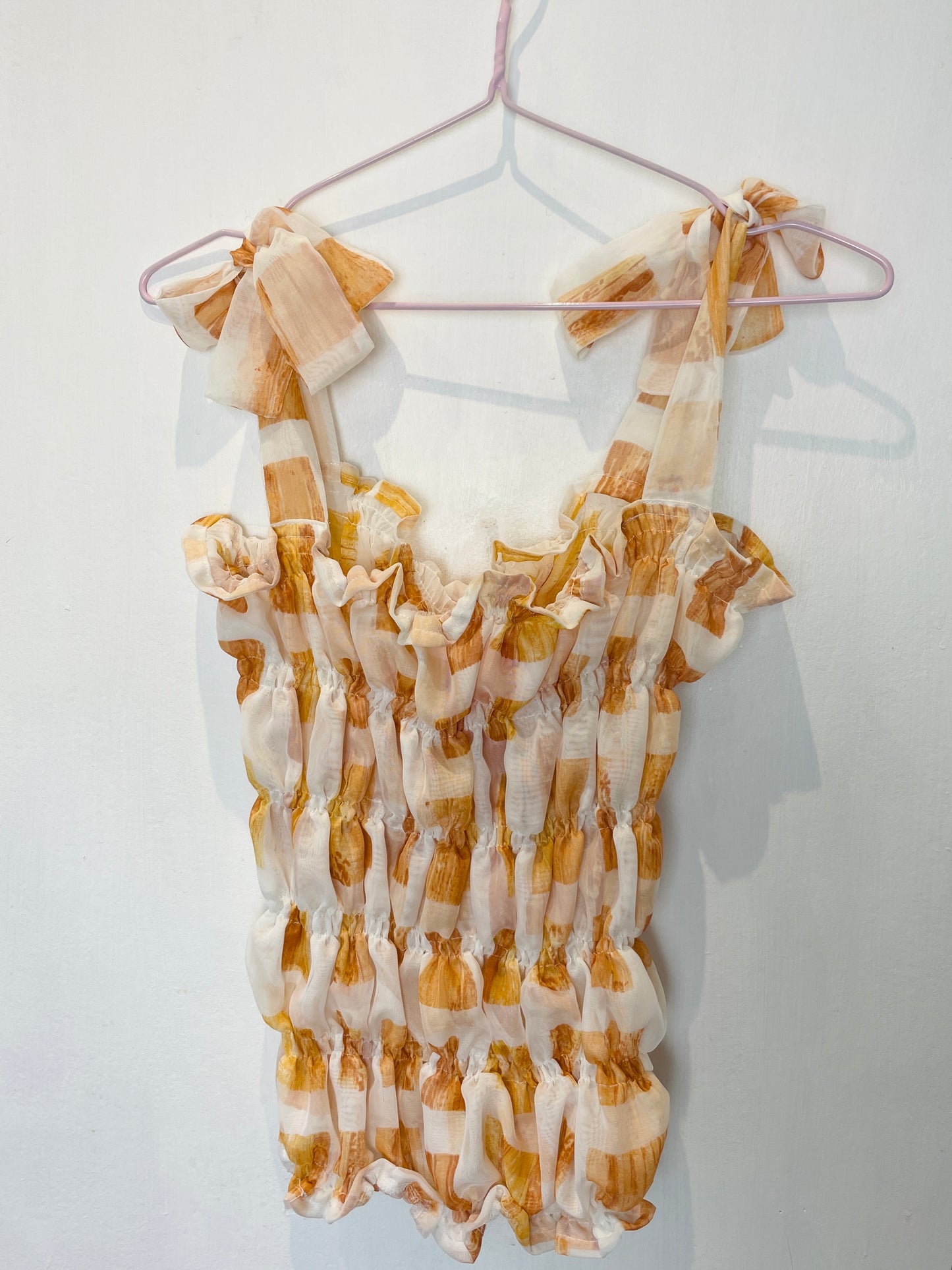 Polly Handmade White Print Shirred Elastic Crop Top - Up To Size 12