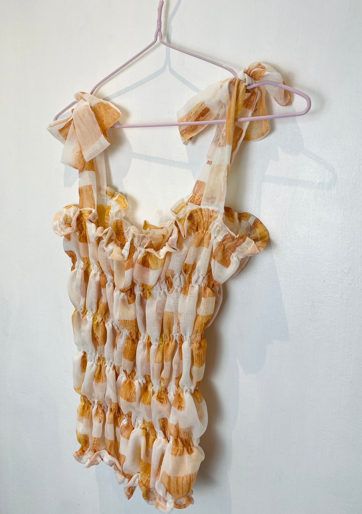 Polly Handmade White Print Shirred Elastic Crop Top - Up To Size 12
