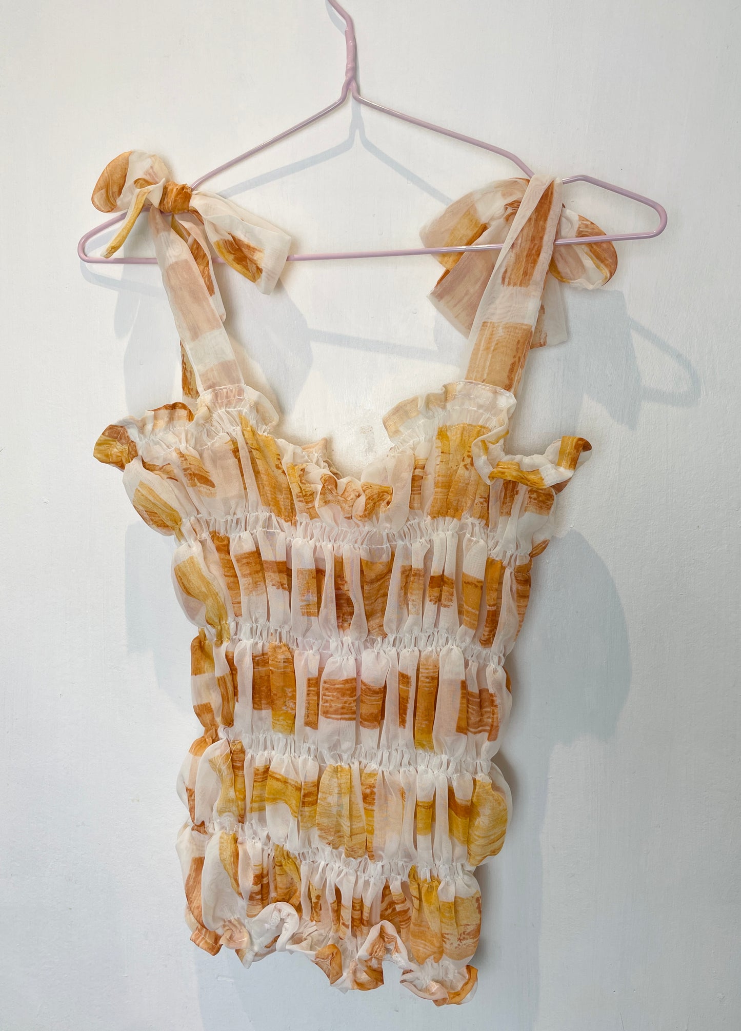 Polly Handmade White Print Shirred Elastic Crop Top - Up To Size 12