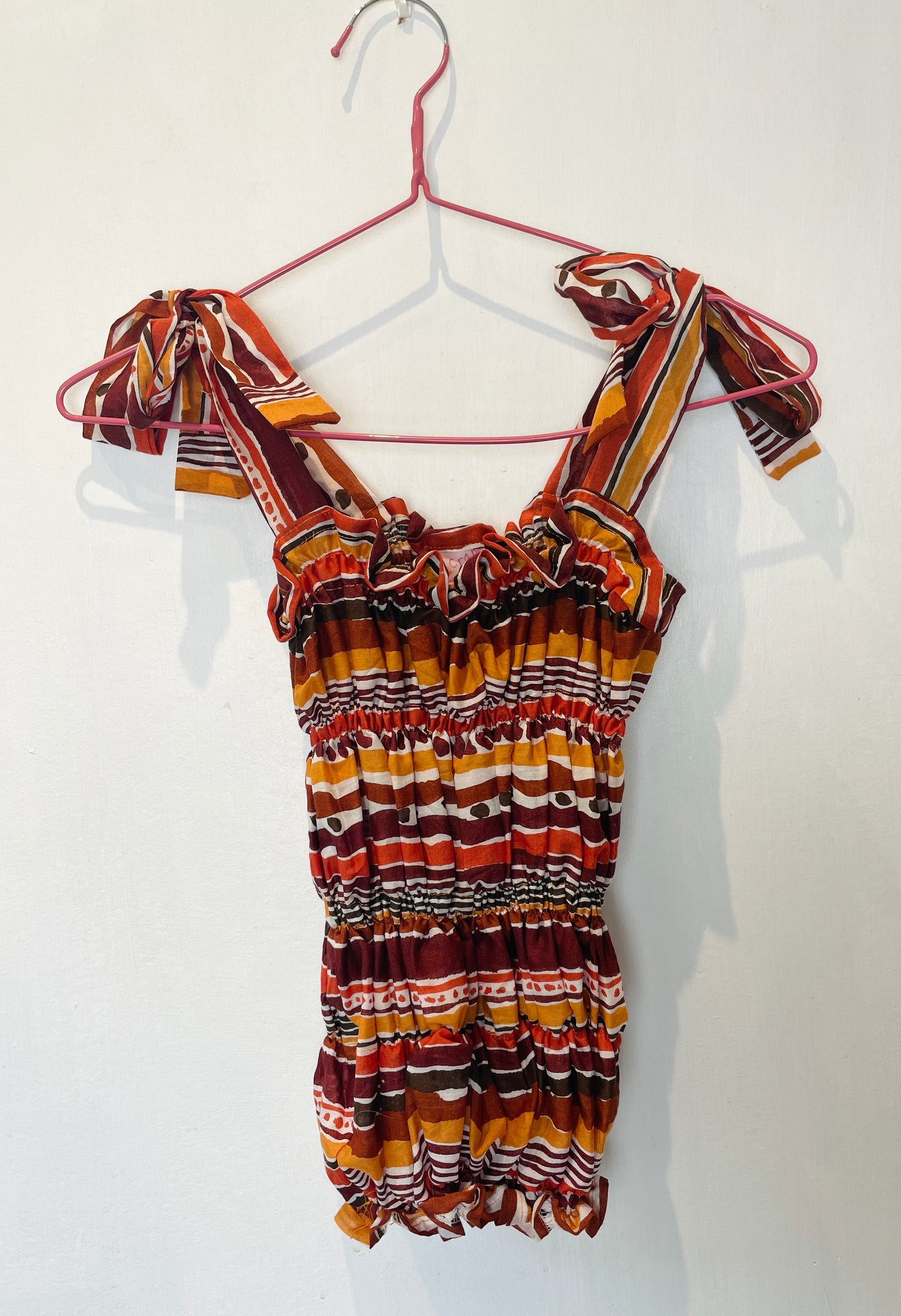 Polly Handmade Orange Print Shirred Elastic Crop Top - Up To Size 10