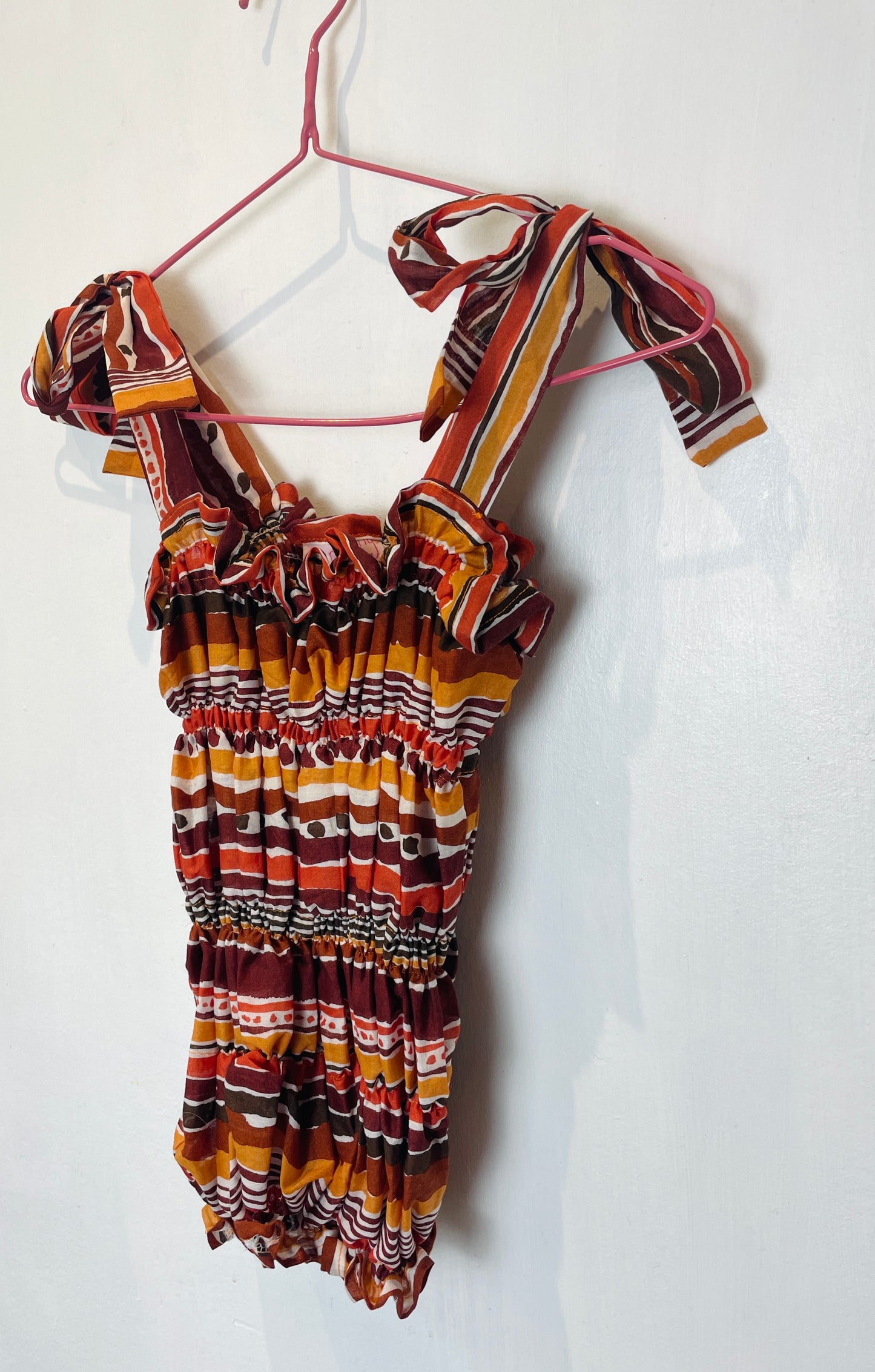 Polly Handmade Orange Print Shirred Elastic Crop Top - Up To Size 10