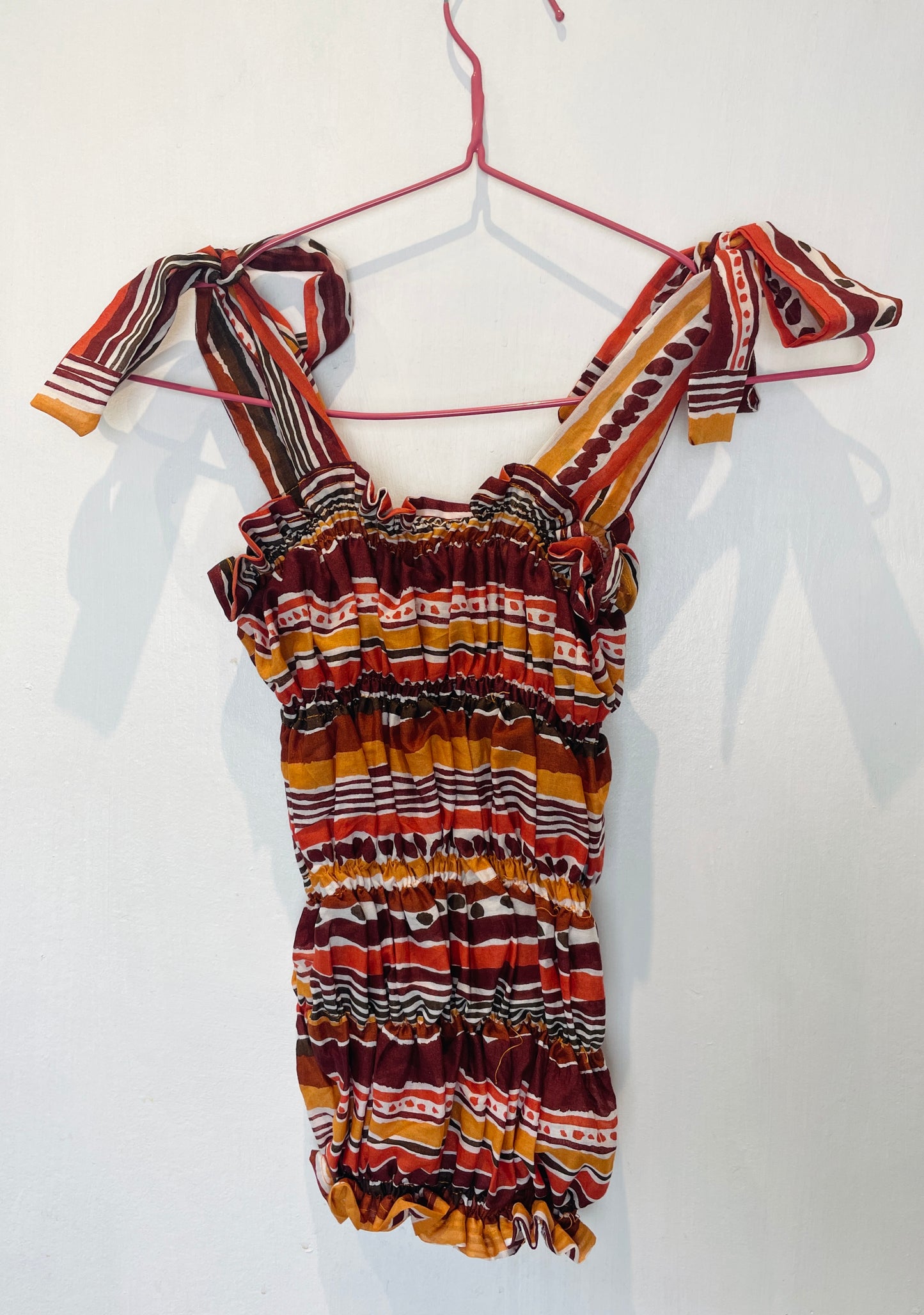 Polly Handmade Orange Print Shirred Elastic Crop Top - Up To Size 10