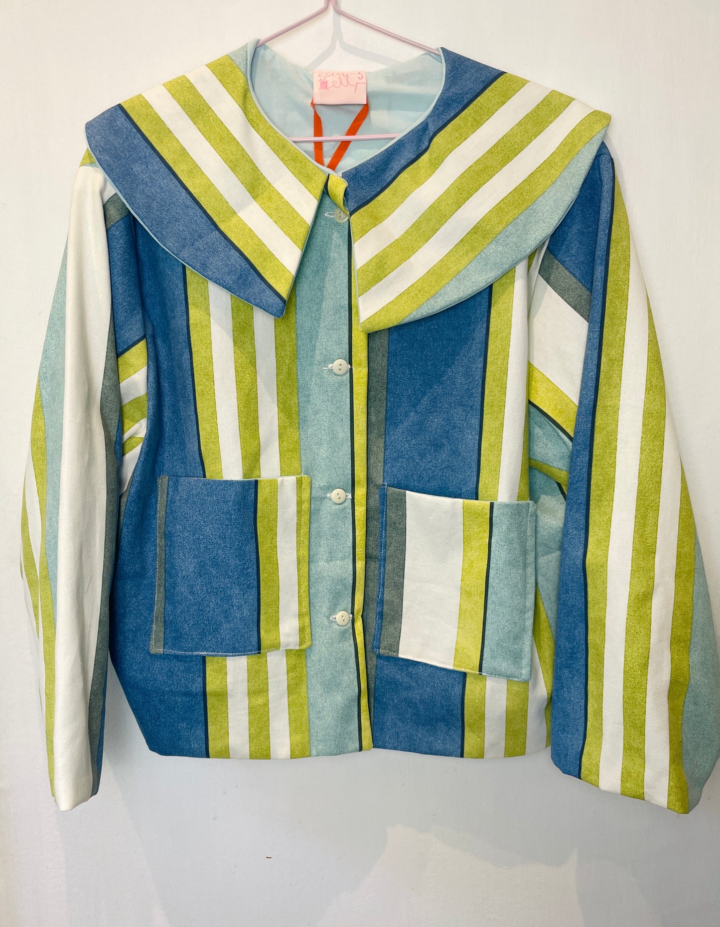 Penny Handmade Green Striped Collared Jacket - Up To Size 14
