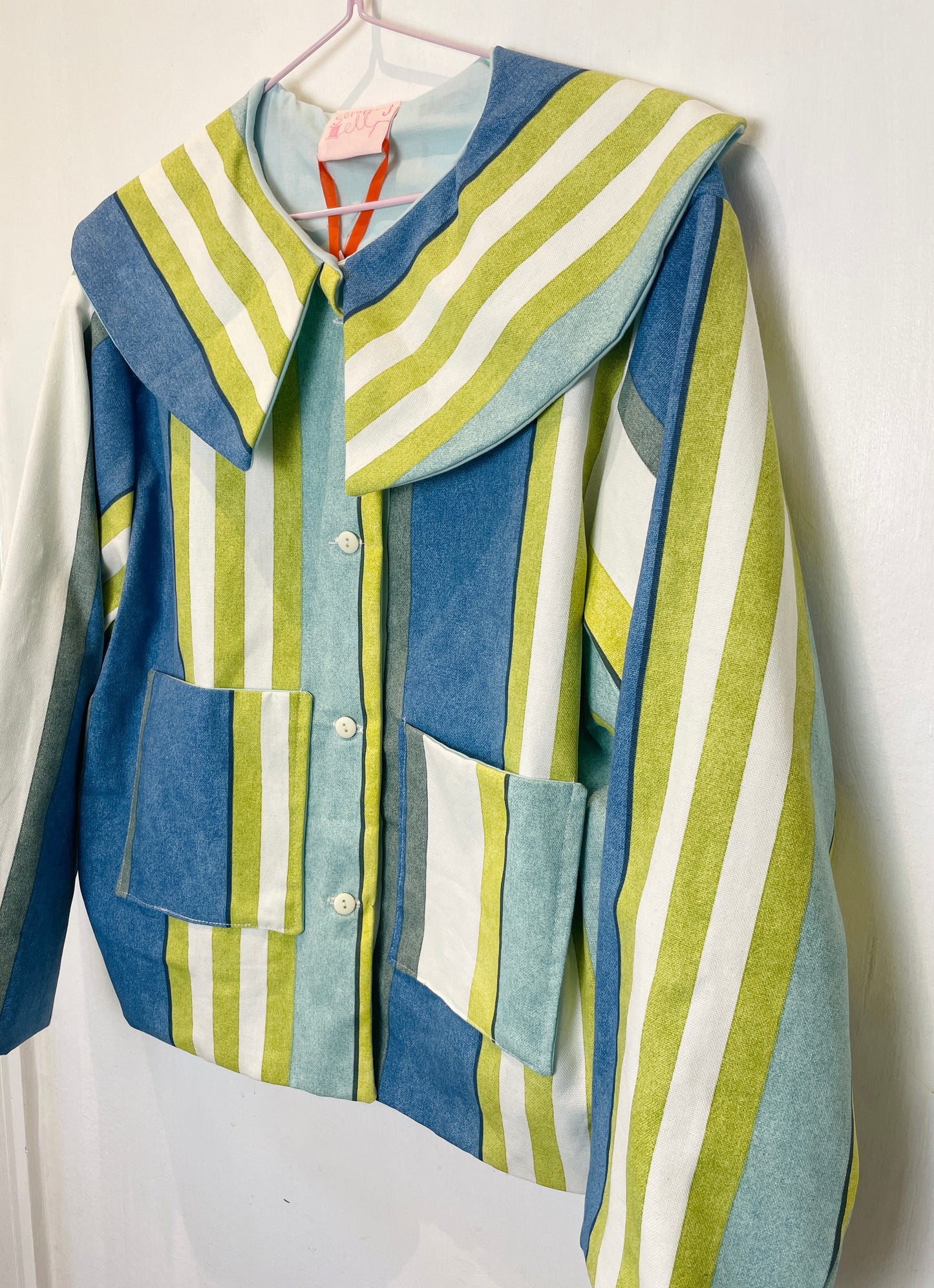 Penny Handmade Green Striped Collared Jacket - Up To Size 14