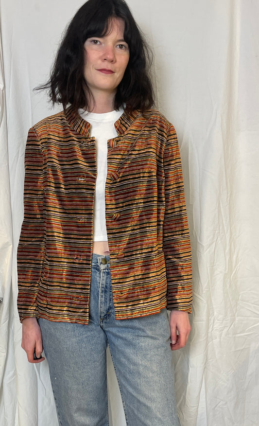 Vintage 80s Orange Striped Velvet Jacket - Up To Size 14