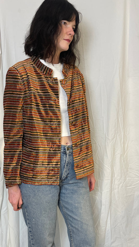 Vintage 80s Orange Striped Velvet Jacket - Up To Size 14