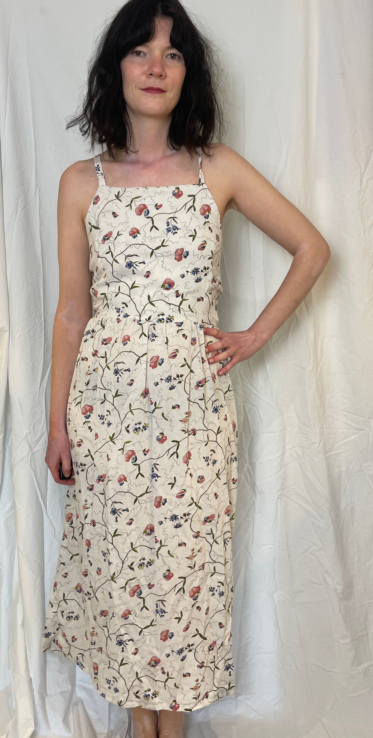 Zarah Handmade White Floral Cotton Tie Back Maxi Dress - Up To Size 14