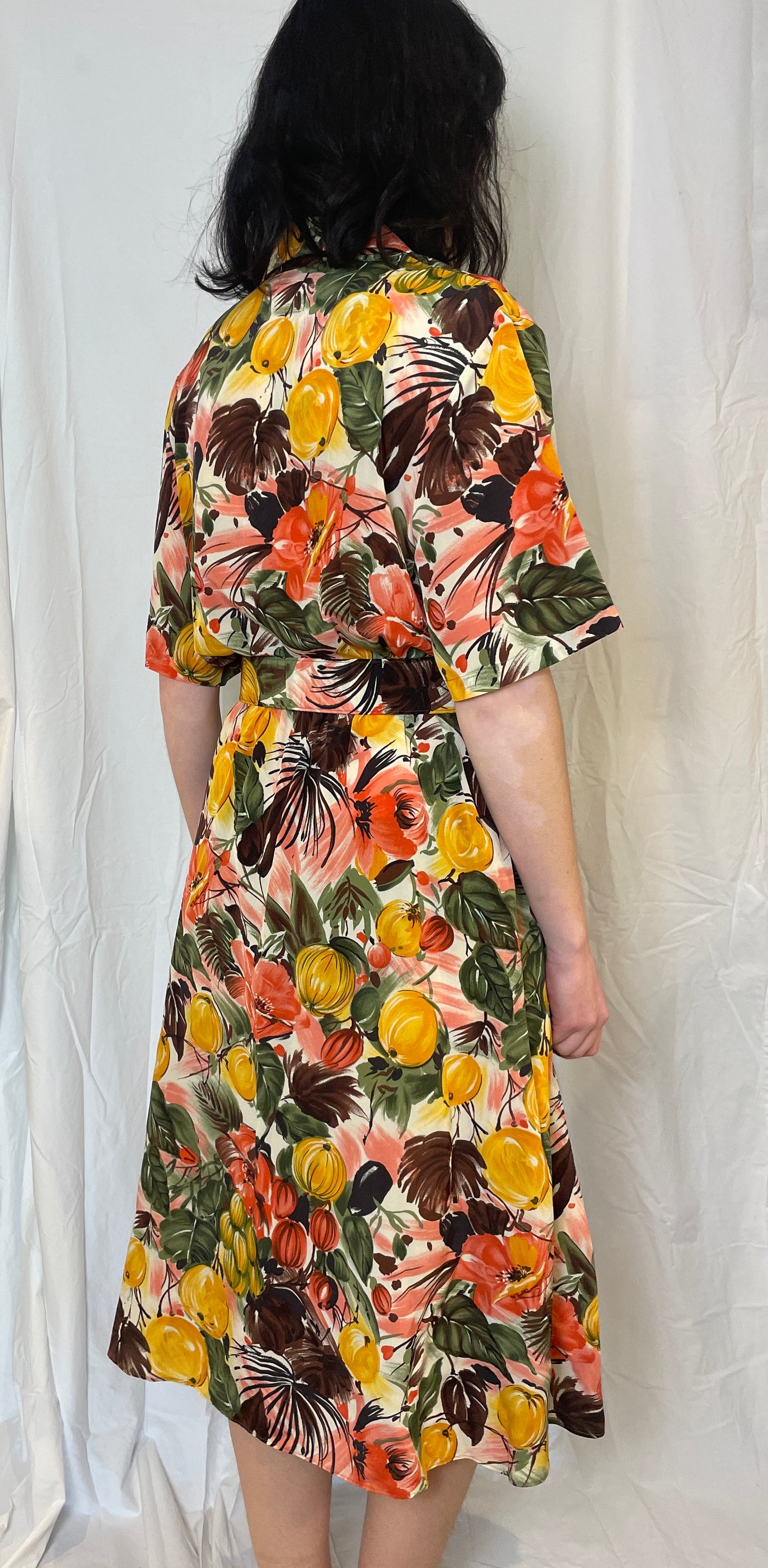 Vintage 80s Pink Tropical Print Belted Maxi Dress - Up To Size 12