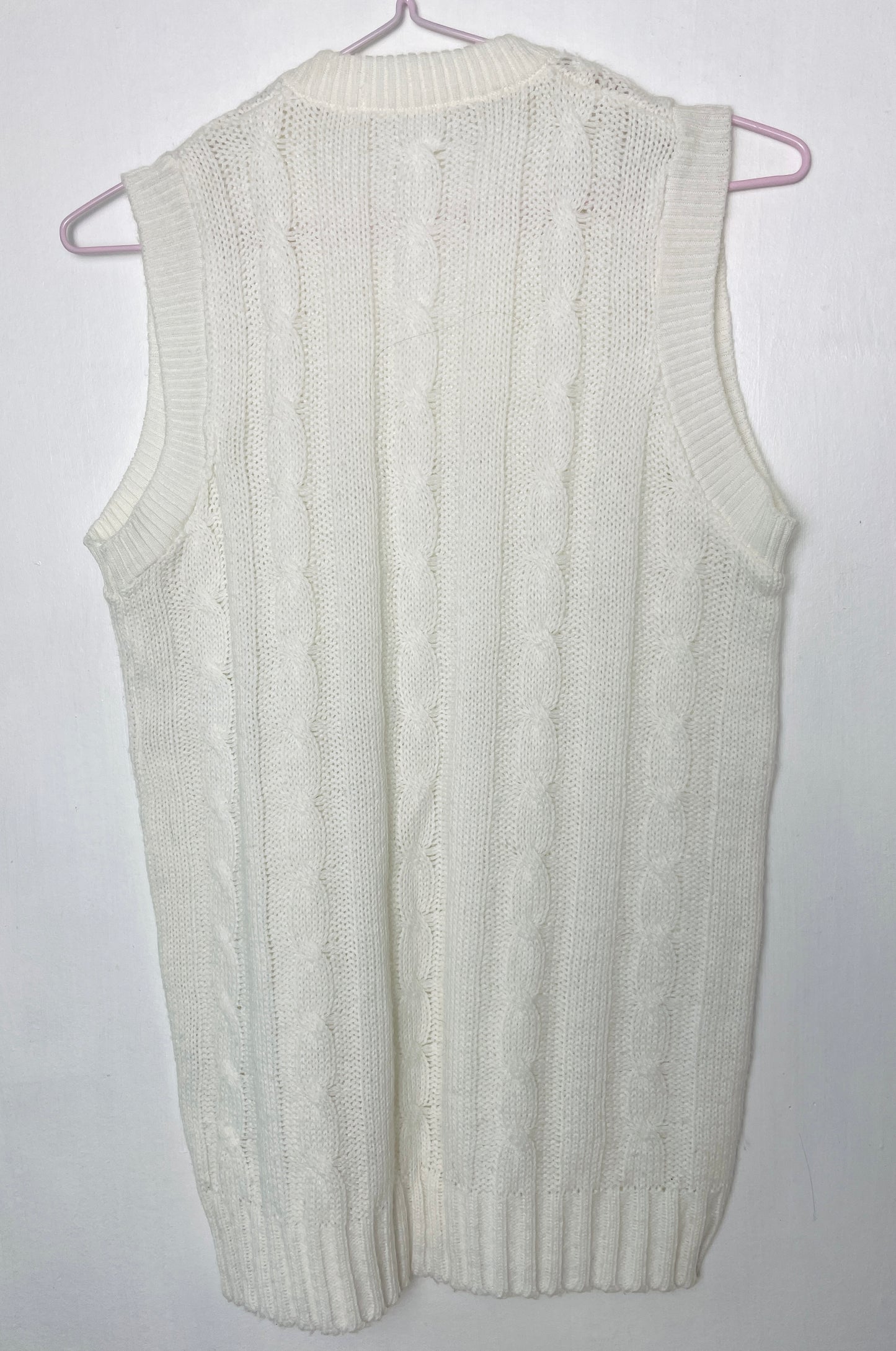 Vintage 90s White Cable Knit Long Sweater Vest - Up To Size 12