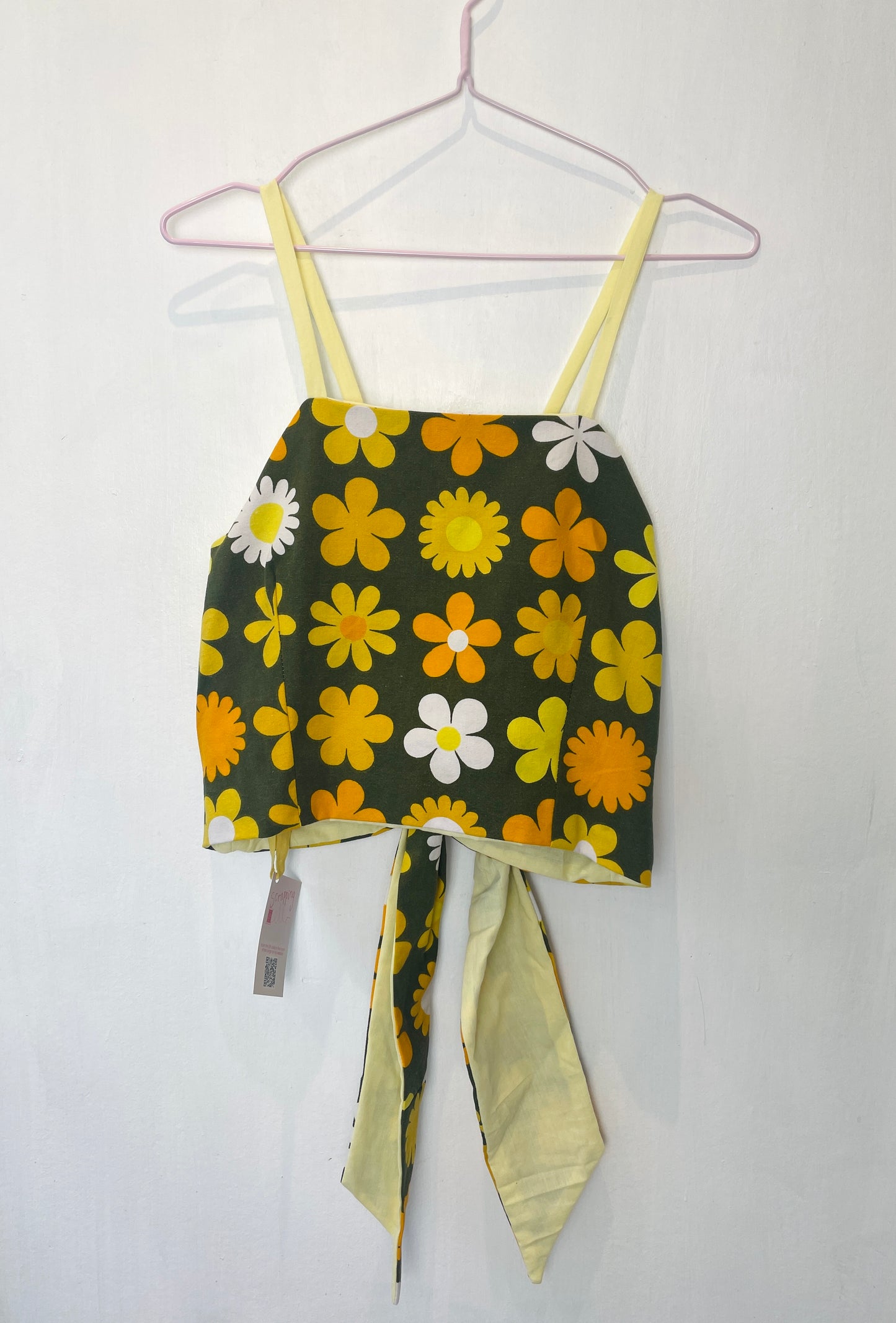 Zarah Handmade Yellow Floral Cross Strap Tie Back Crop Top - Up To Size 10