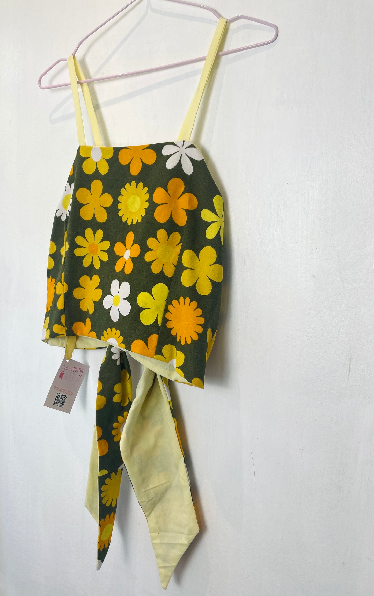 Zarah Handmade Yellow Floral Cross Strap Tie Back Crop Top - Up To Size 10