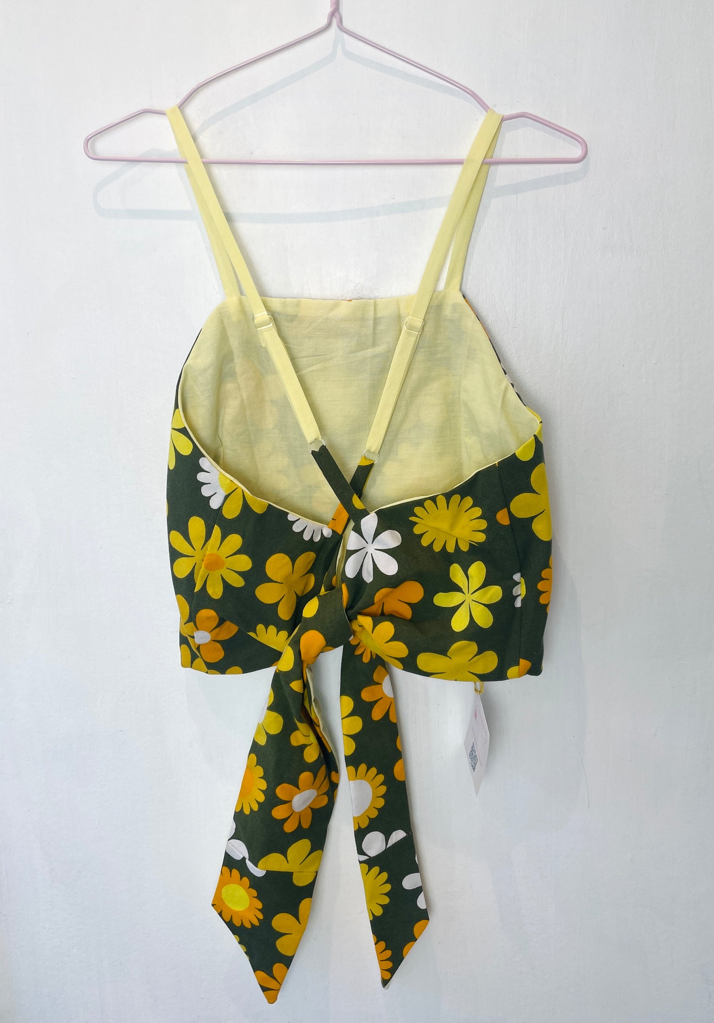 Zarah Handmade Yellow Floral Cross Strap Tie Back Crop Top - Up To Size 10