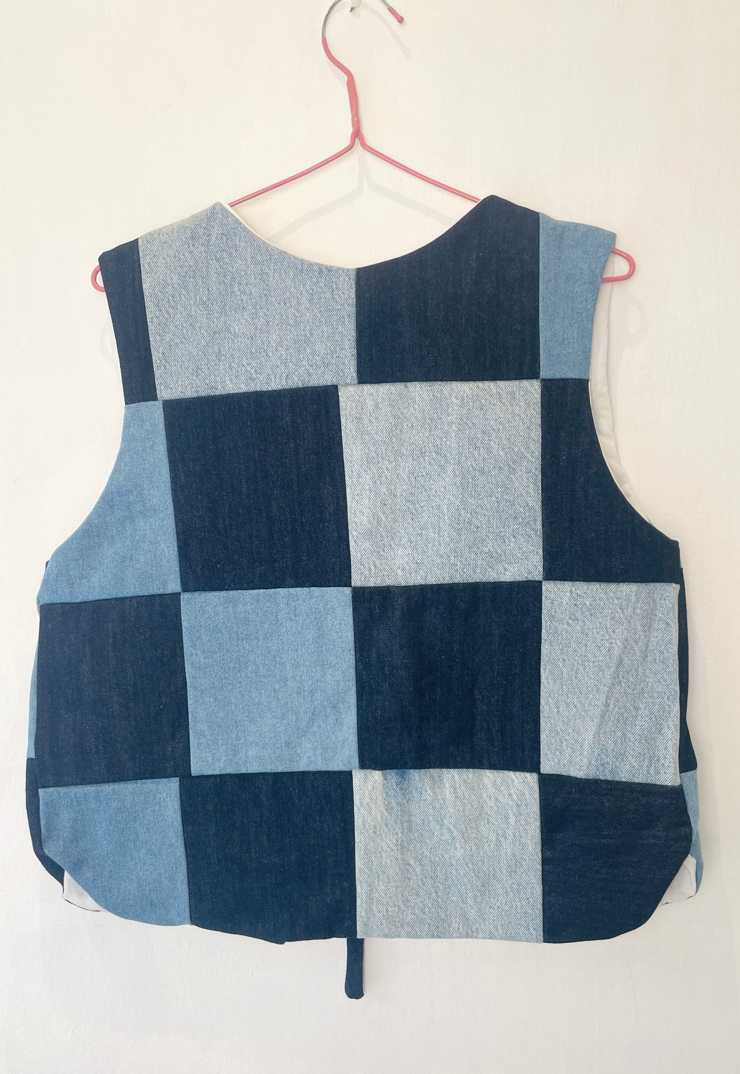 Zoe Handmade Blue Denim Patchwork Tie Front Vest Top - Up To Size 14