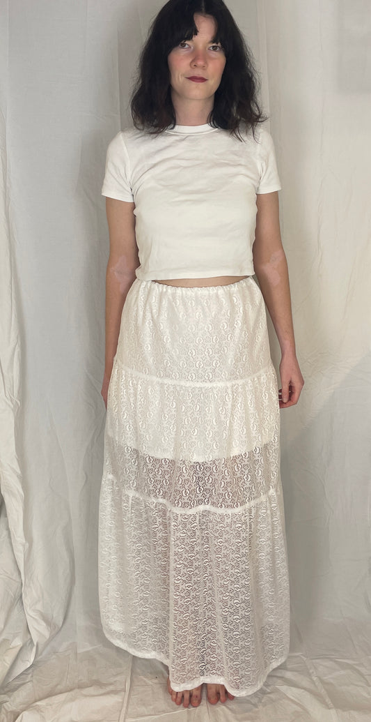 Kelly Handmade White Lace Tiered Maxi Skirt - Size 12