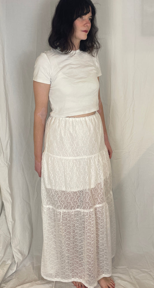 Kelly Handmade White Lace Tiered Maxi Skirt - Size 12