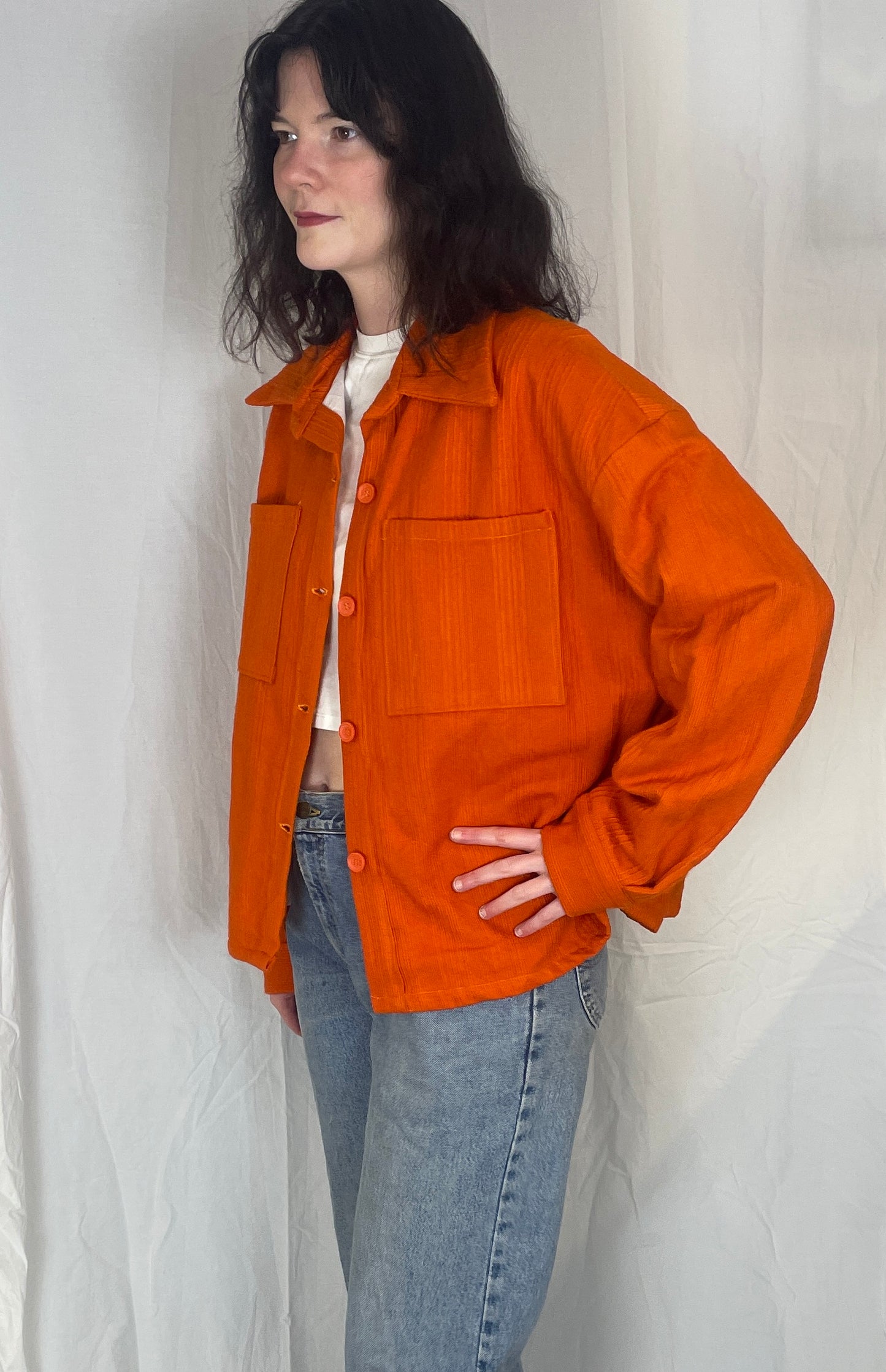 Ellen Handmade Orange Textured Shirt Jacket - Up To Size 14