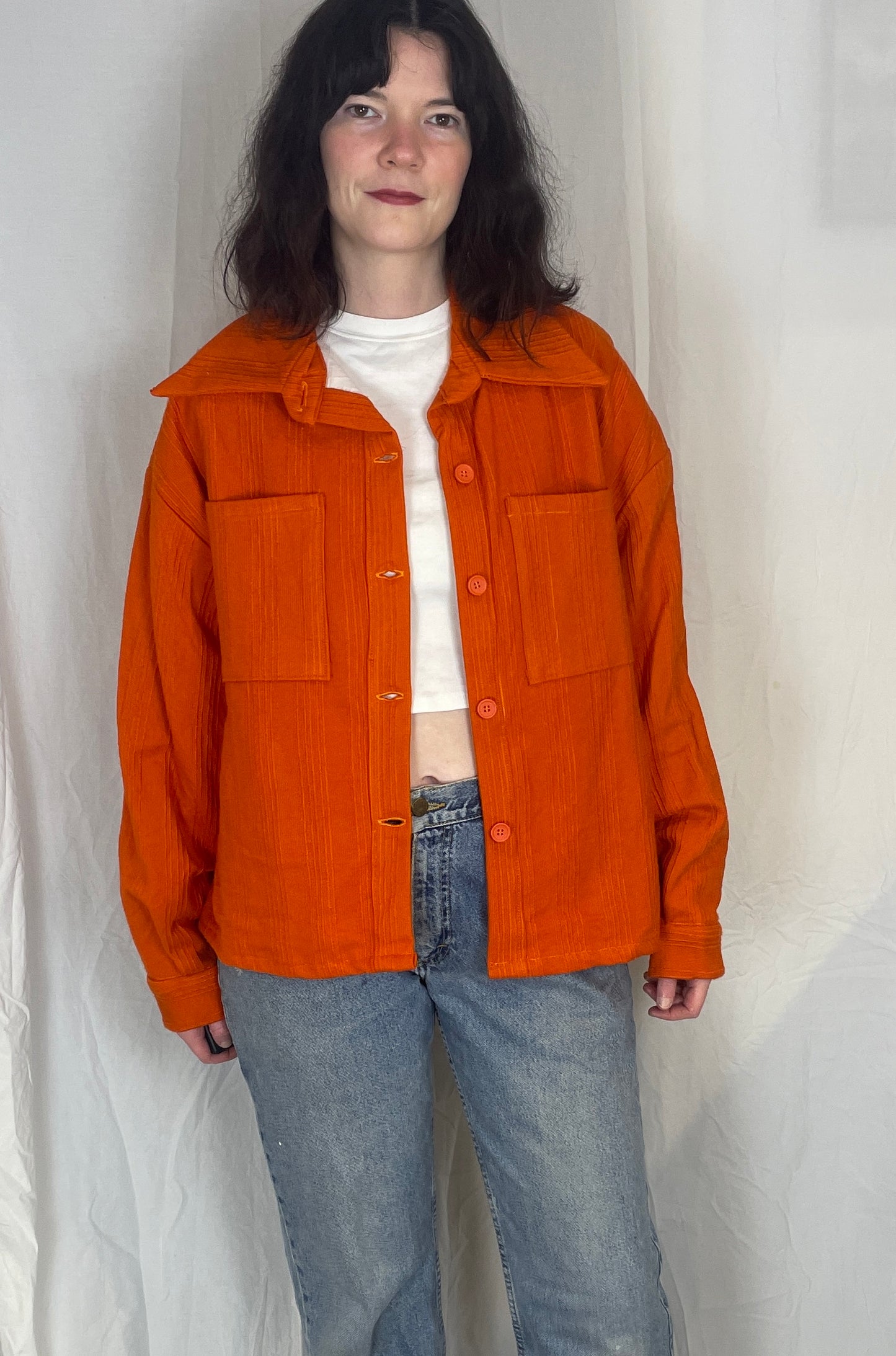 Ellen Handmade Orange Textured Shirt Jacket - Up To Size 14