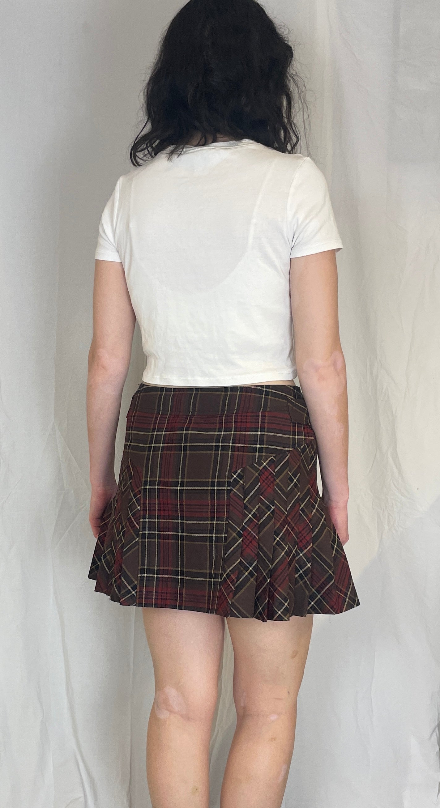 Vintage 90s Burgandy Tartan Pleated Wool Mini Skirt - Size 12